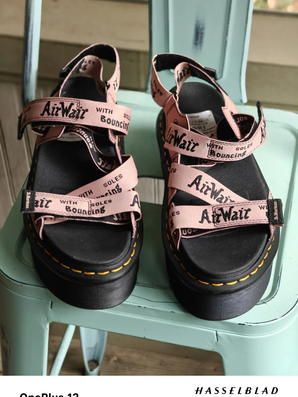Dr. Martens Pink Strappy Platform Sandals with Black Lug Sole